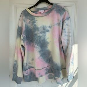 Tie Dye Cotton Candy Pastel Pink Lily Long Sleeves Slouchy Fit XL Crew Neck